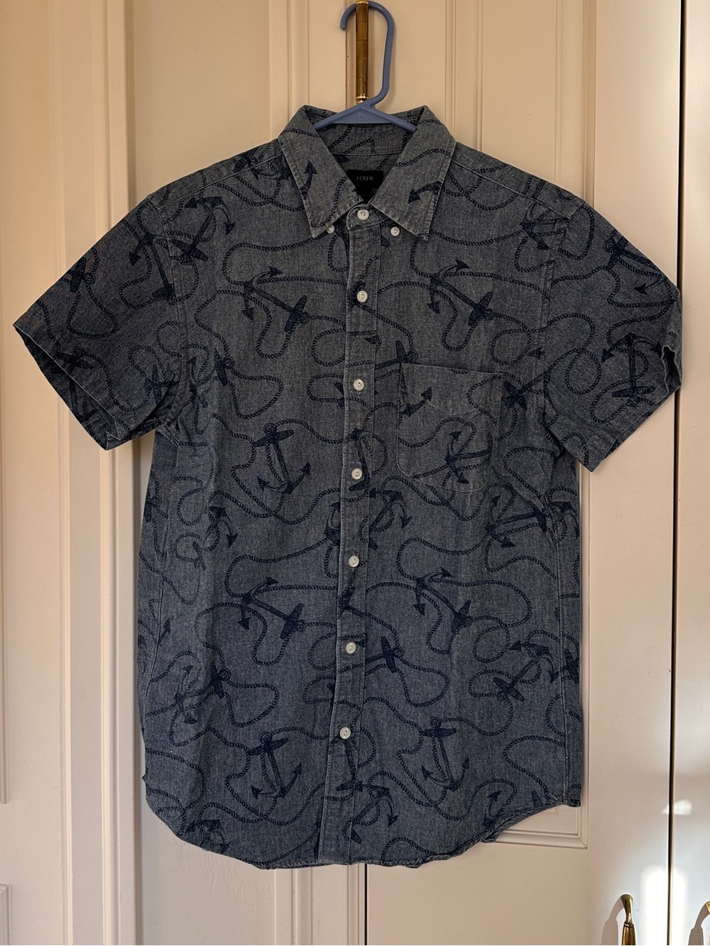 J. Crew Navy Anchor-Print Short Sleeve Button-Down Shirt